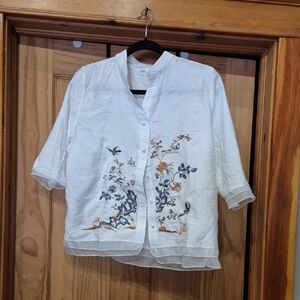 White Embroidered Women’s Button-Front Top